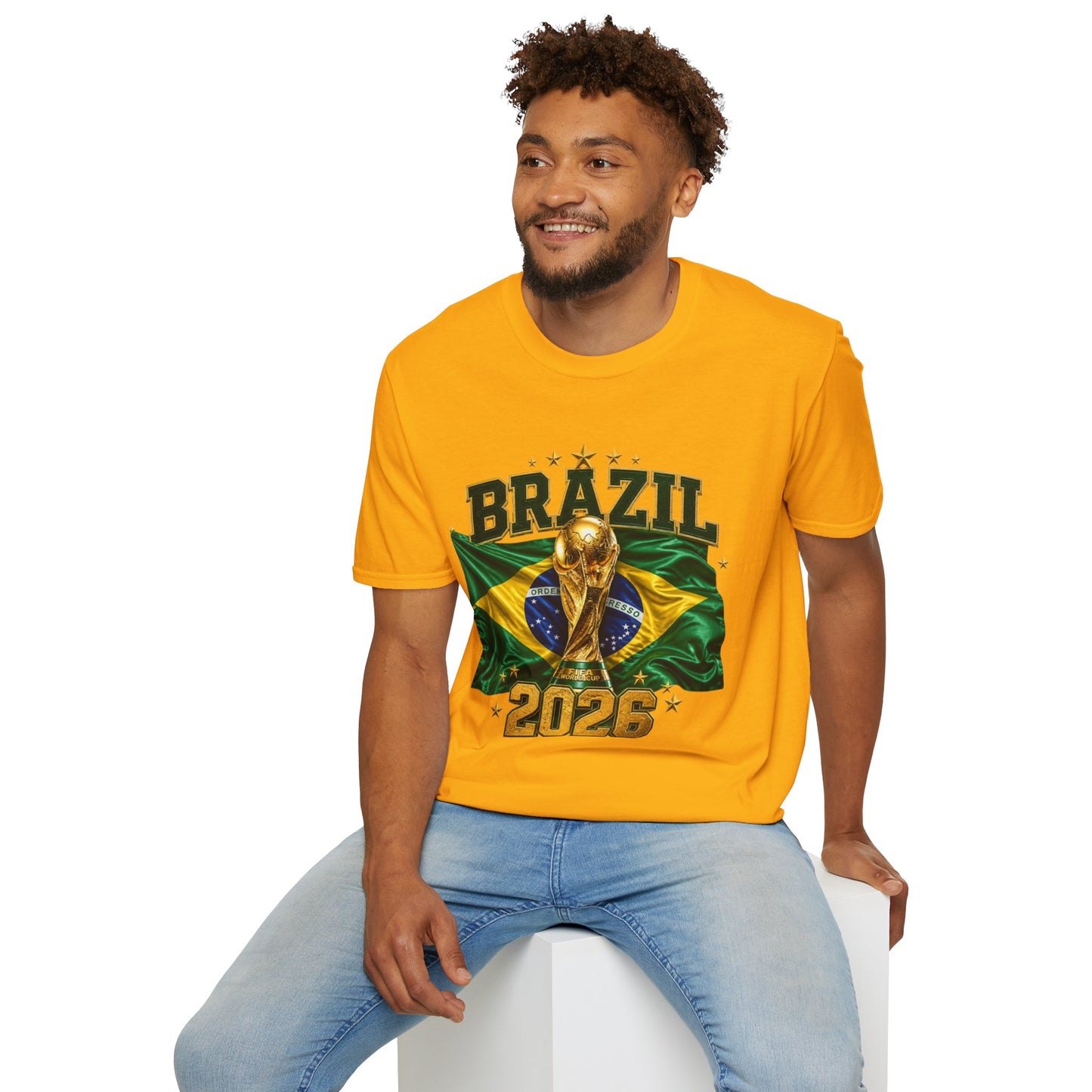 Brazil 2026 World Cup T-Shirt — Golden Trophy & Flag Soccer Fan Tee