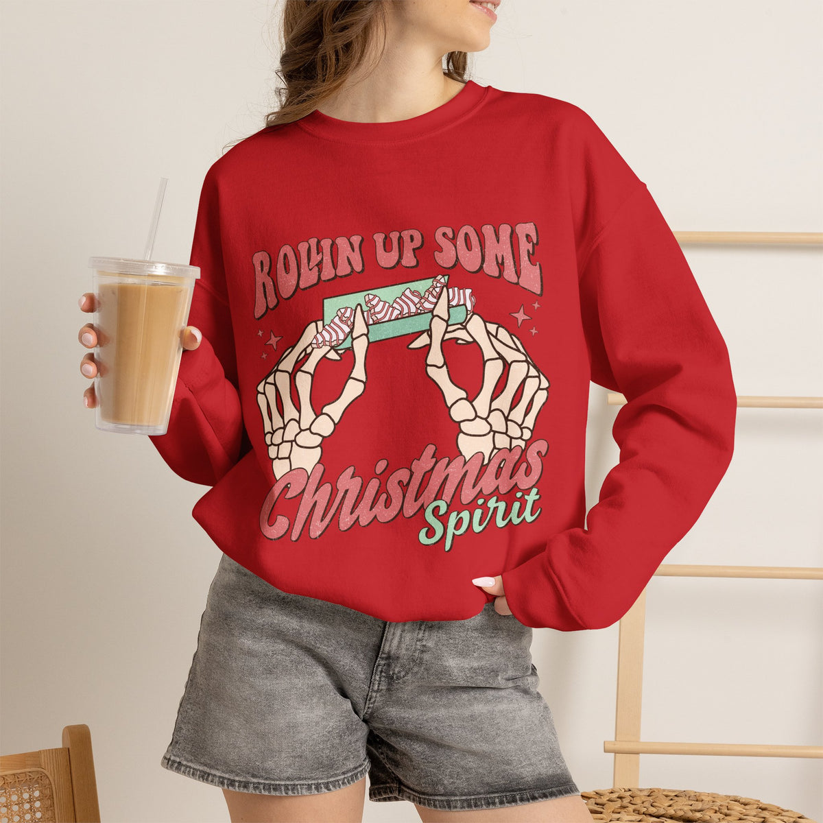 Christmas Spirit Sweatshirt — "Rollin Up Some Christmas Spirit" Holiday Crewneck