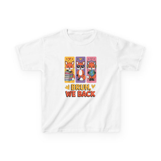 Kids T-Shirt — Cute Fox Trio "Bruh, We Back" Graphic Tee