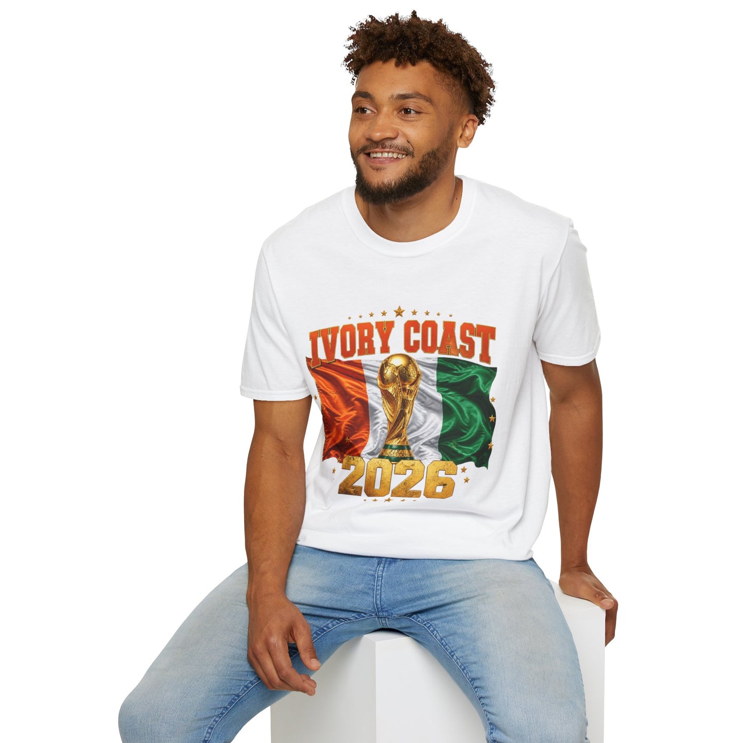 Ivory Coast 2026 World Cup T‑Shirt — Flag & Trophy Soccer Fan Tee