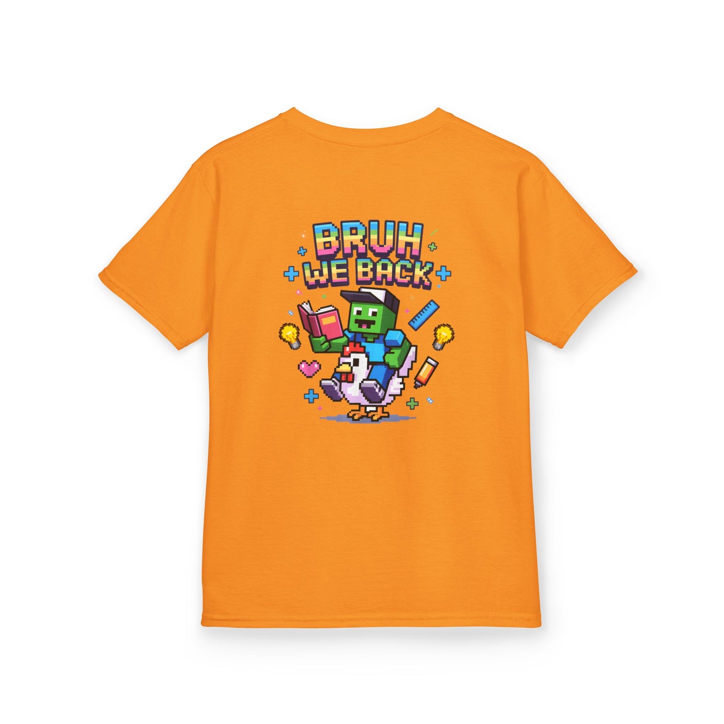 Kids Tee — 'Bruh We Back' Pixel Skateboard Gamer Shirt