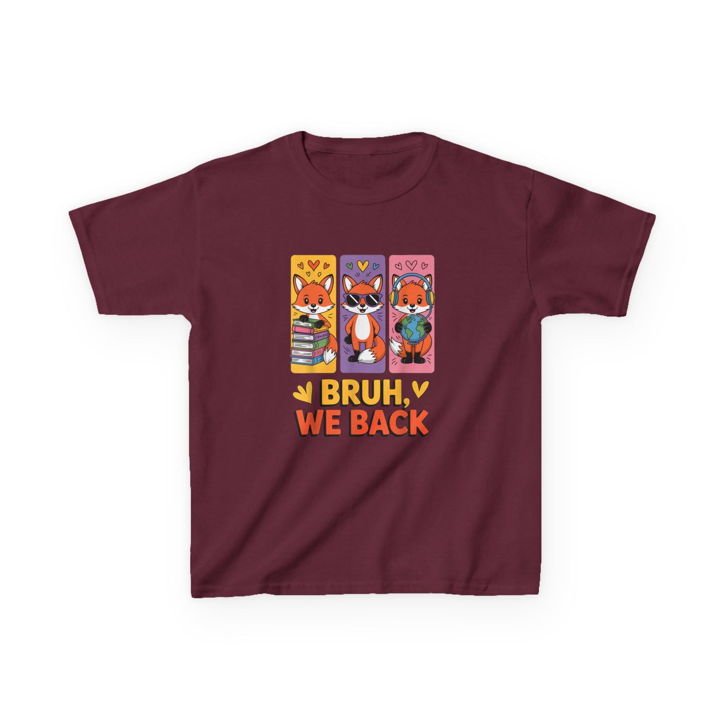 Kids T-Shirt — Cute Fox Trio "Bruh, We Back" Graphic Tee