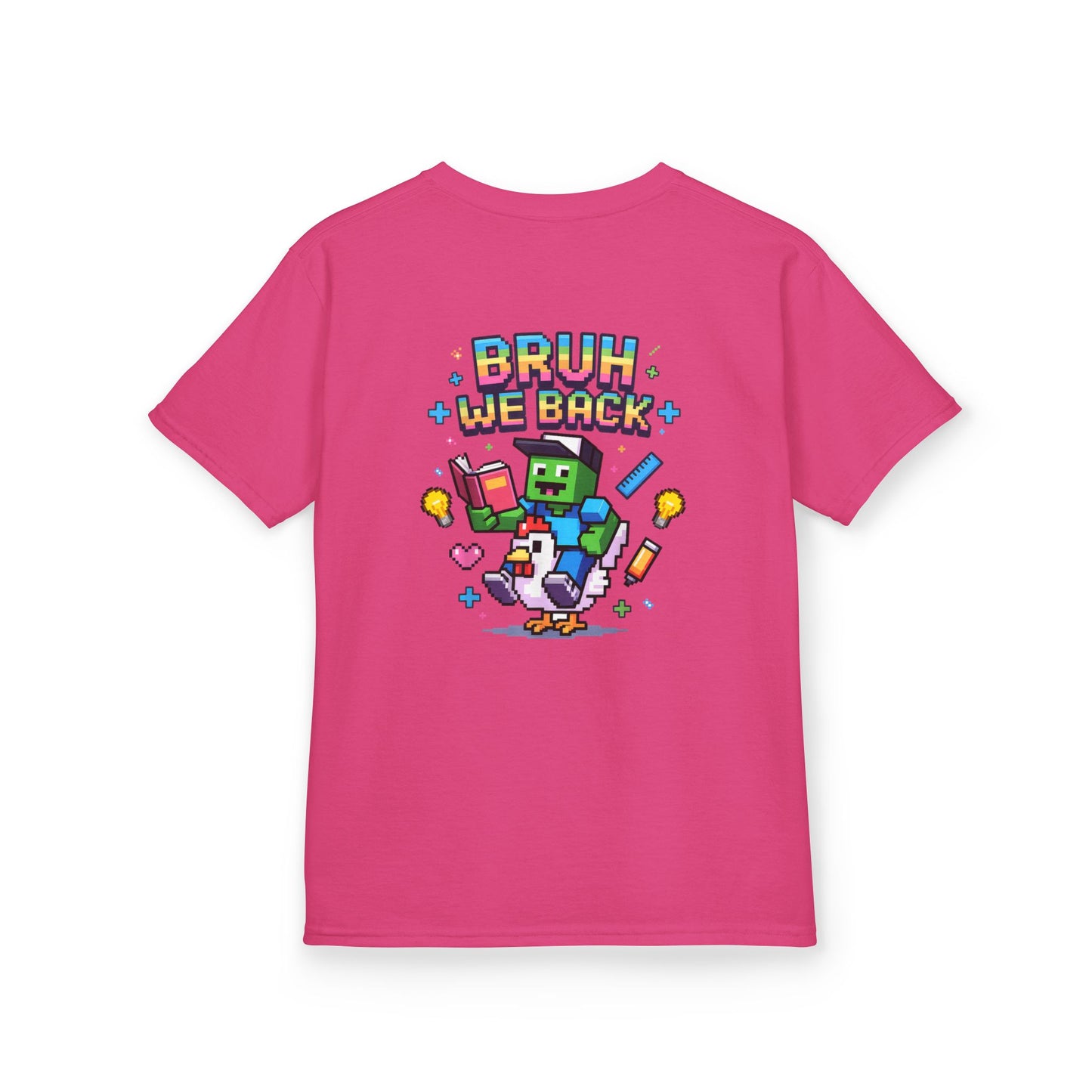 Kids Tee — 'Bruh We Back' Pixel Skateboard Gamer Shirt