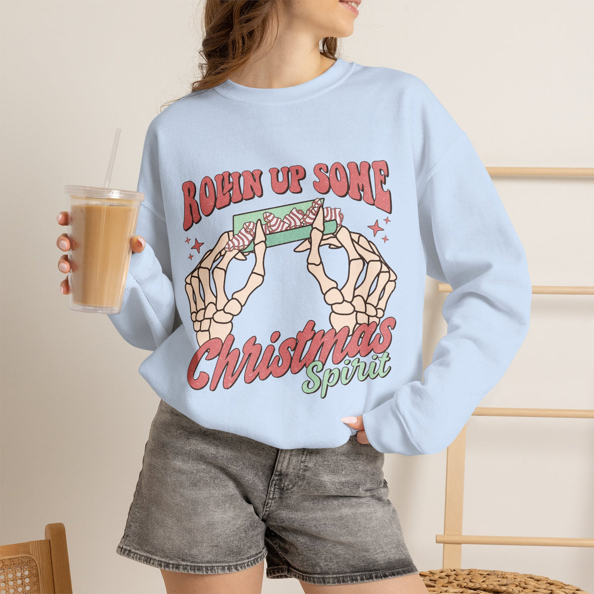 Christmas Spirit Sweatshirt — "Rollin Up Some Christmas Spirit" Holiday Crewneck