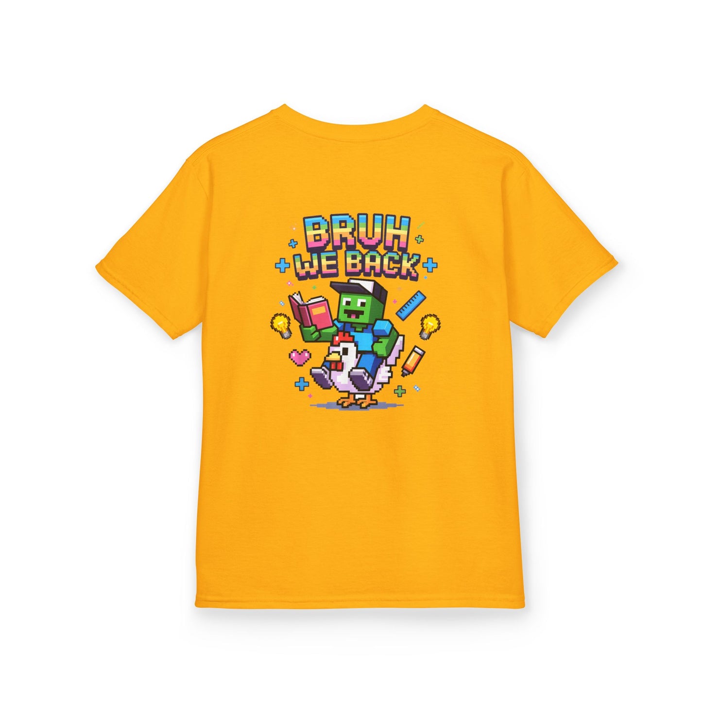 Kids Tee — 'Bruh We Back' Pixel Skateboard Gamer Shirt