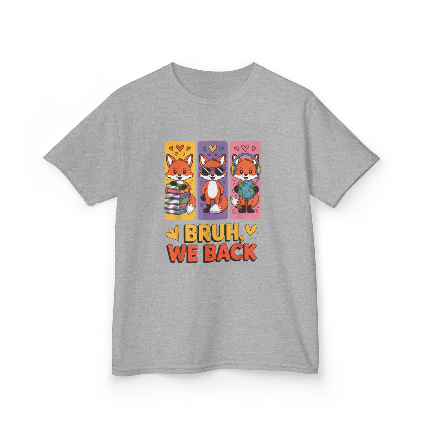 Kids T-Shirt — Cute Fox Trio "Bruh, We Back" Graphic Tee