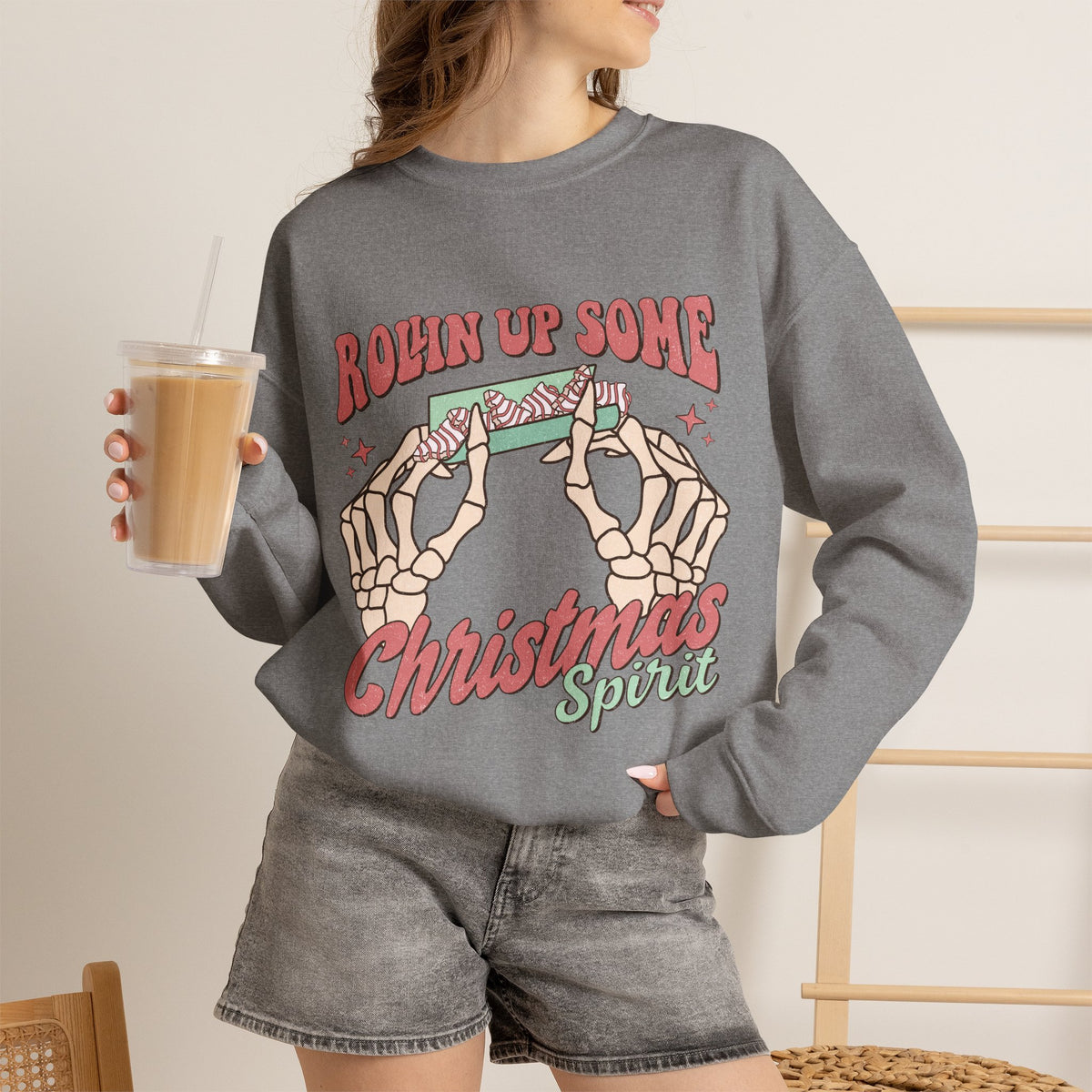 Christmas Spirit Sweatshirt — "Rollin Up Some Christmas Spirit" Holiday Crewneck