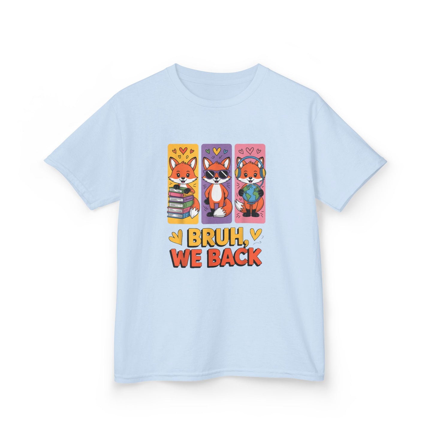 Kids T-Shirt — Cute Fox Trio "Bruh, We Back" Graphic Tee