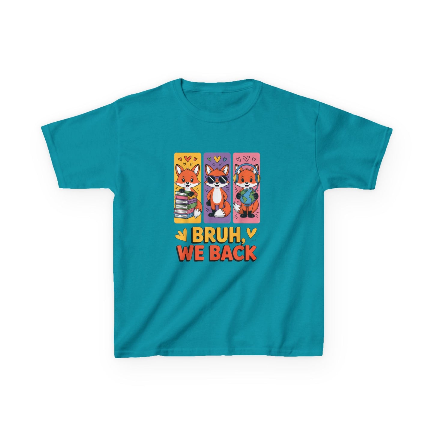 Kids T-Shirt — Cute Fox Trio "Bruh, We Back" Graphic Tee