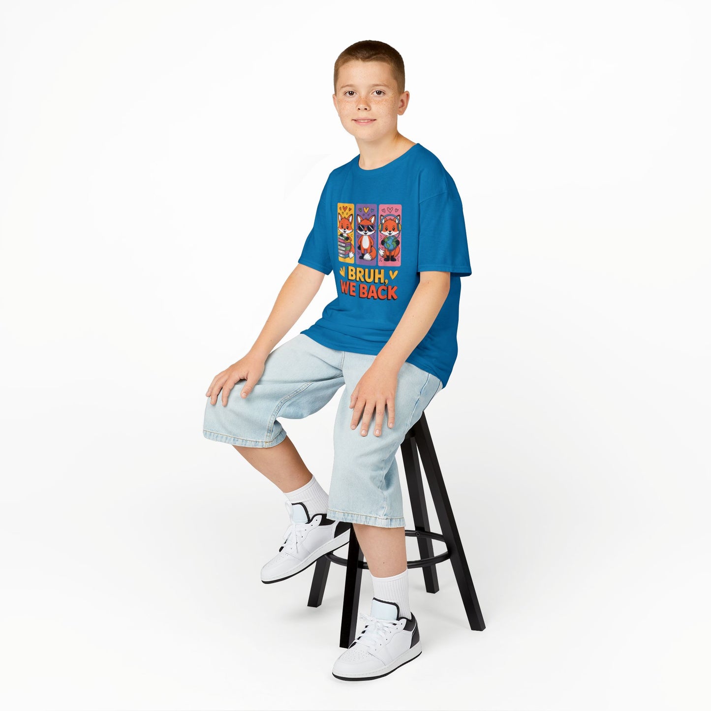 Kids T-Shirt — Cute Fox Trio "Bruh, We Back" Graphic Tee