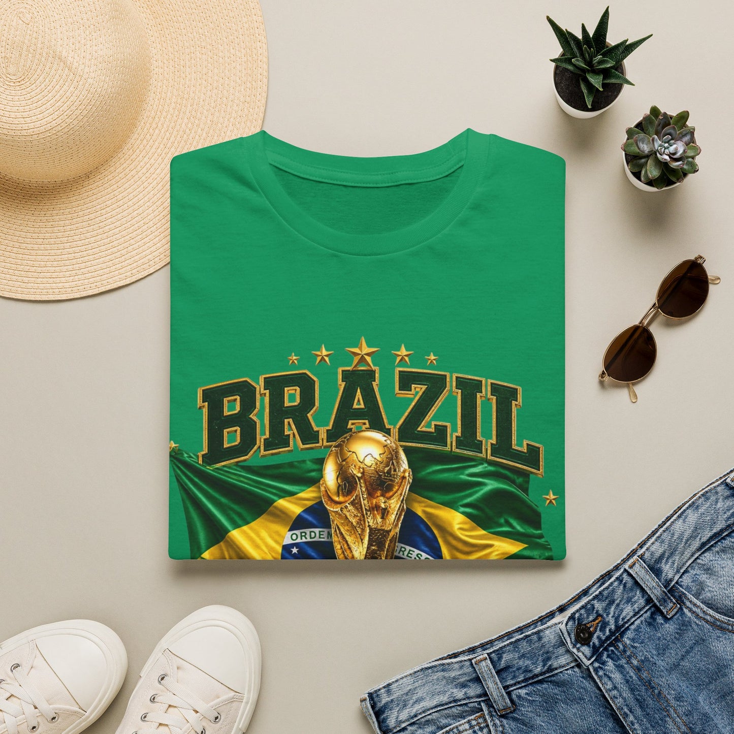 Brazil 2026 World Cup T-Shirt — Golden Trophy & Flag Soccer Fan Tee