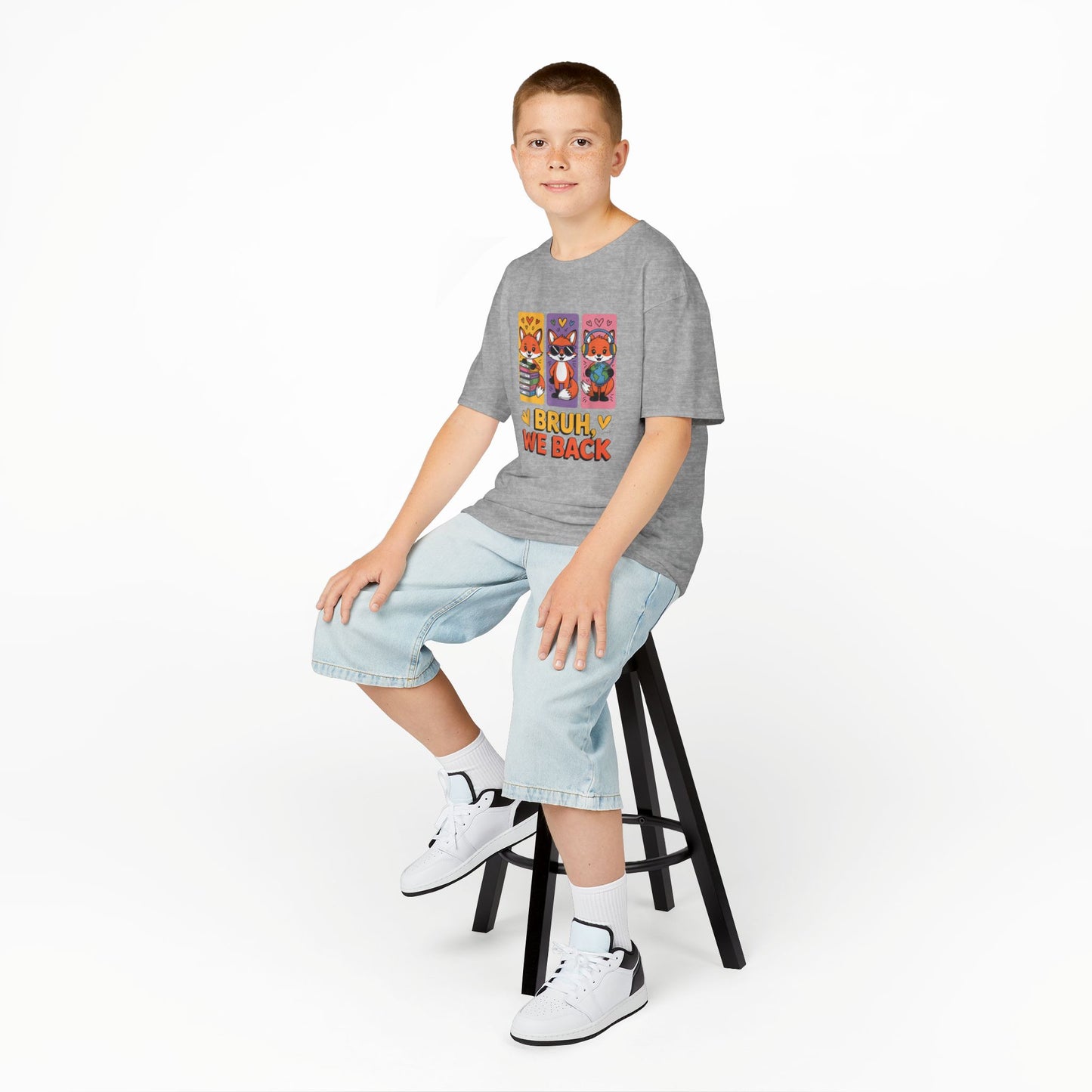 Kids T-Shirt — Cute Fox Trio "Bruh, We Back" Graphic Tee