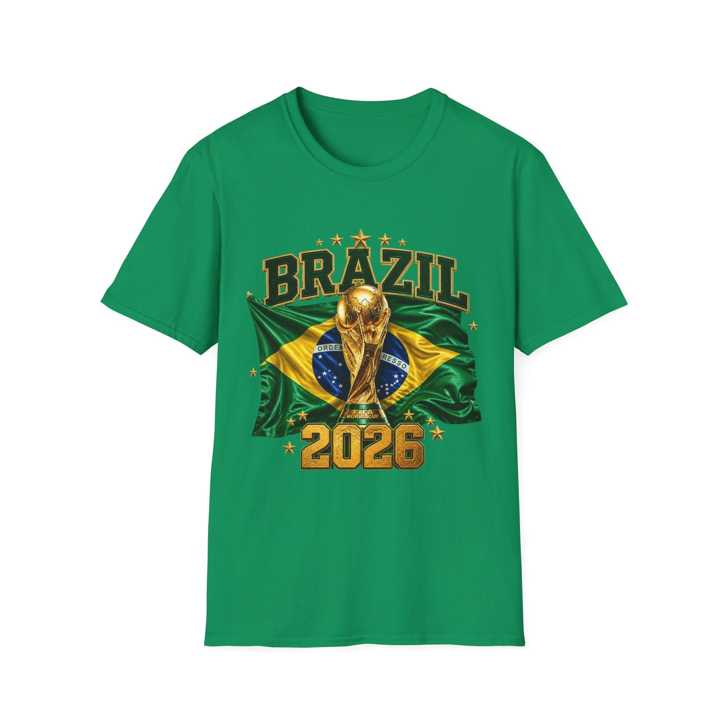 Brazil 2026 World Cup T-Shirt — Golden Trophy & Flag Soccer Fan Tee