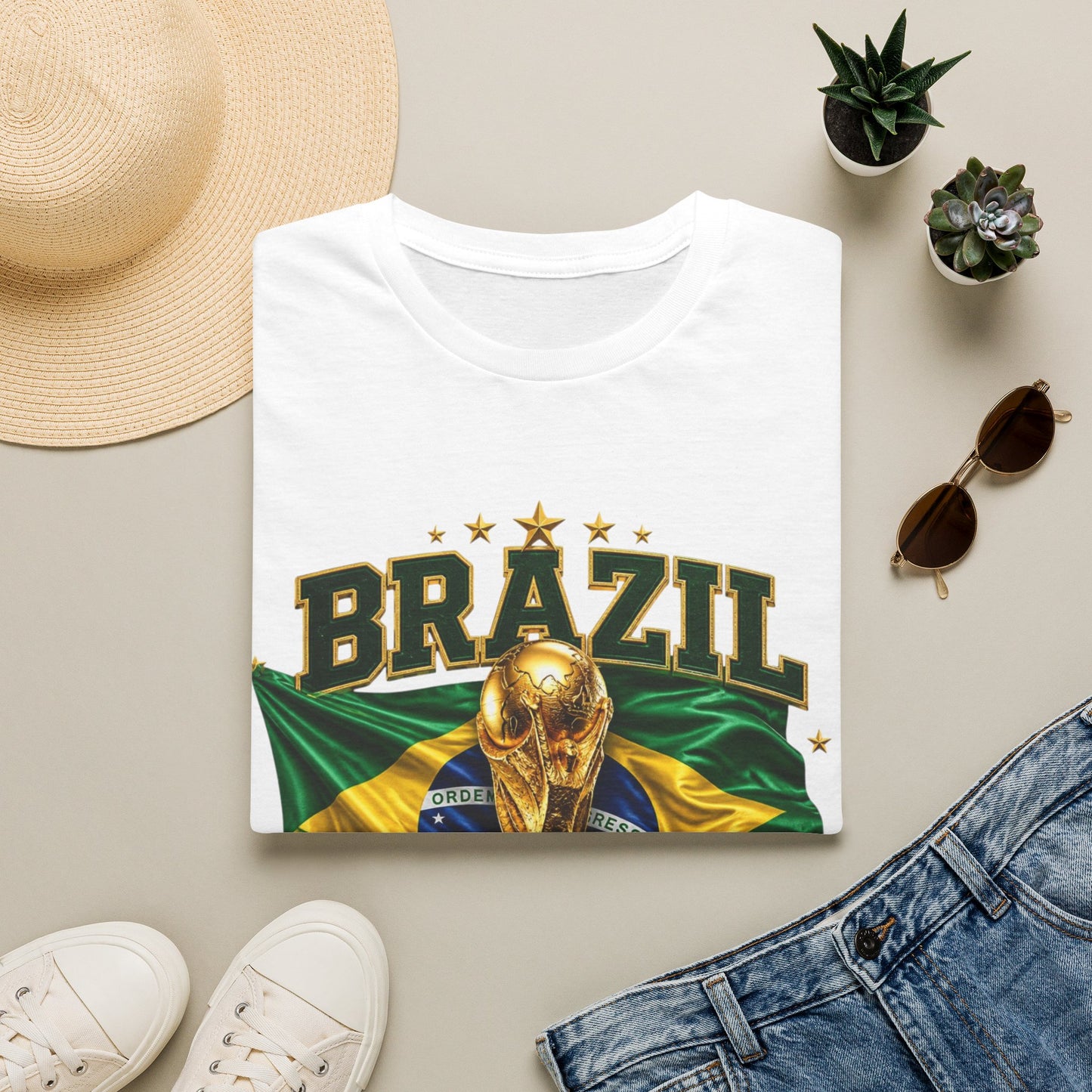 Brazil 2026 World Cup T-Shirt — Golden Trophy & Flag Soccer Fan Tee