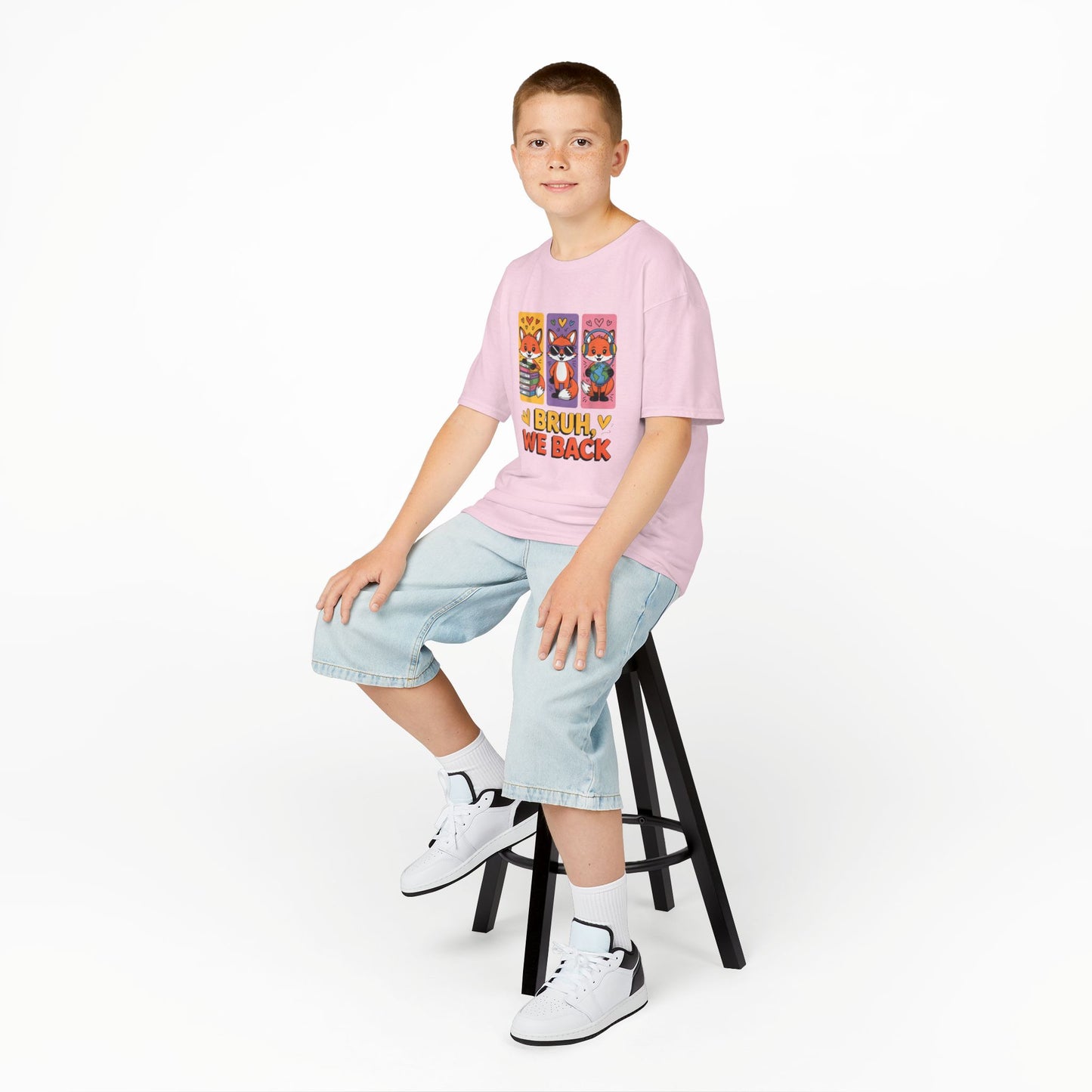Kids T-Shirt — Cute Fox Trio "Bruh, We Back" Graphic Tee