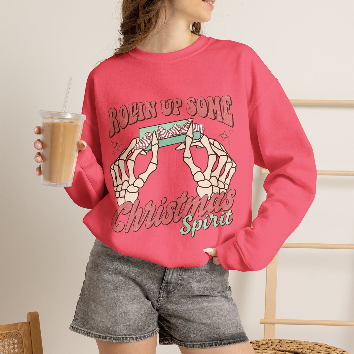 Christmas Spirit Sweatshirt — "Rollin Up Some Christmas Spirit" Holiday Crewneck