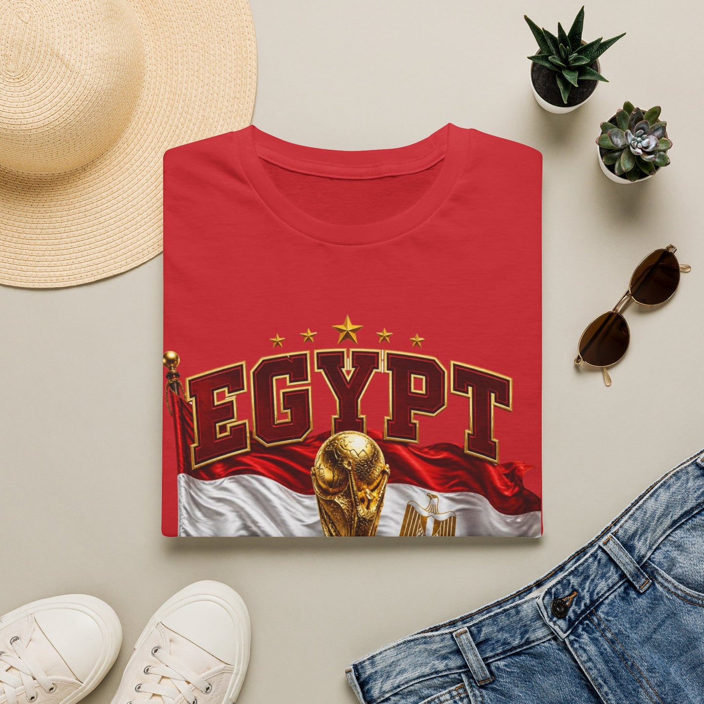 Egypt 2026 Soccer World Cup T-Shirt — Egyptian Flag & Trophy Football Tee