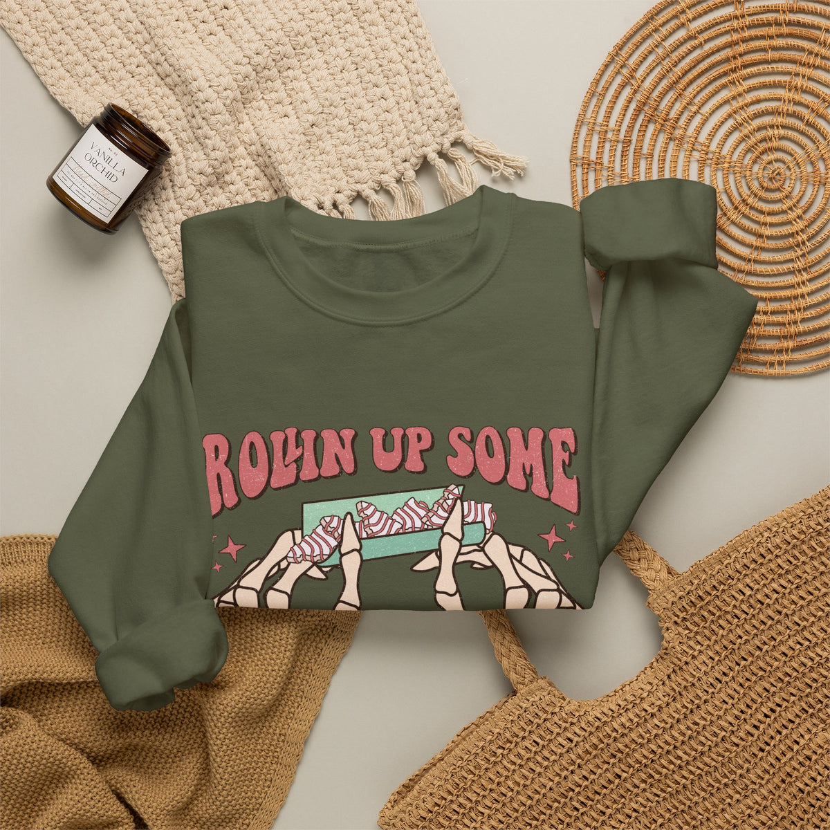 Christmas Spirit Sweatshirt — "Rollin Up Some Christmas Spirit" Holiday Crewneck