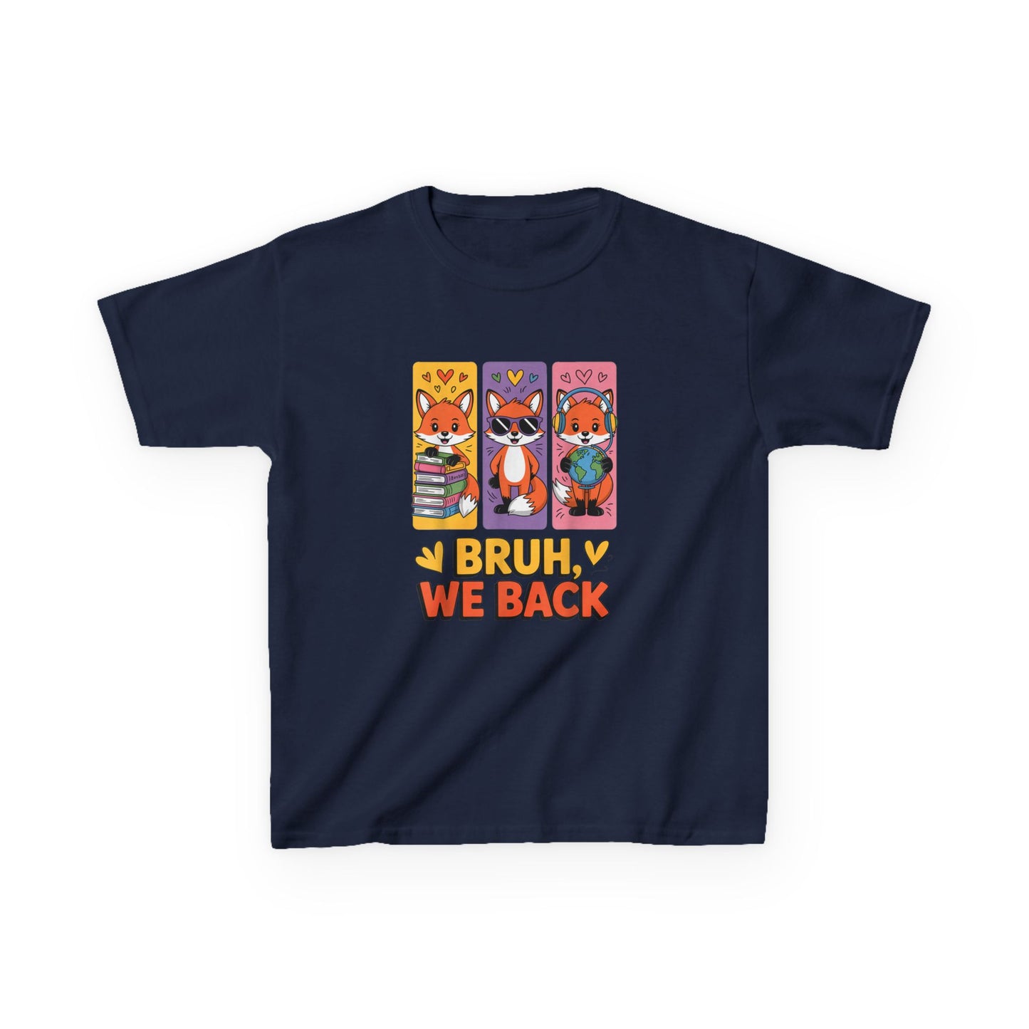 Kids T-Shirt — Cute Fox Trio "Bruh, We Back" Graphic Tee
