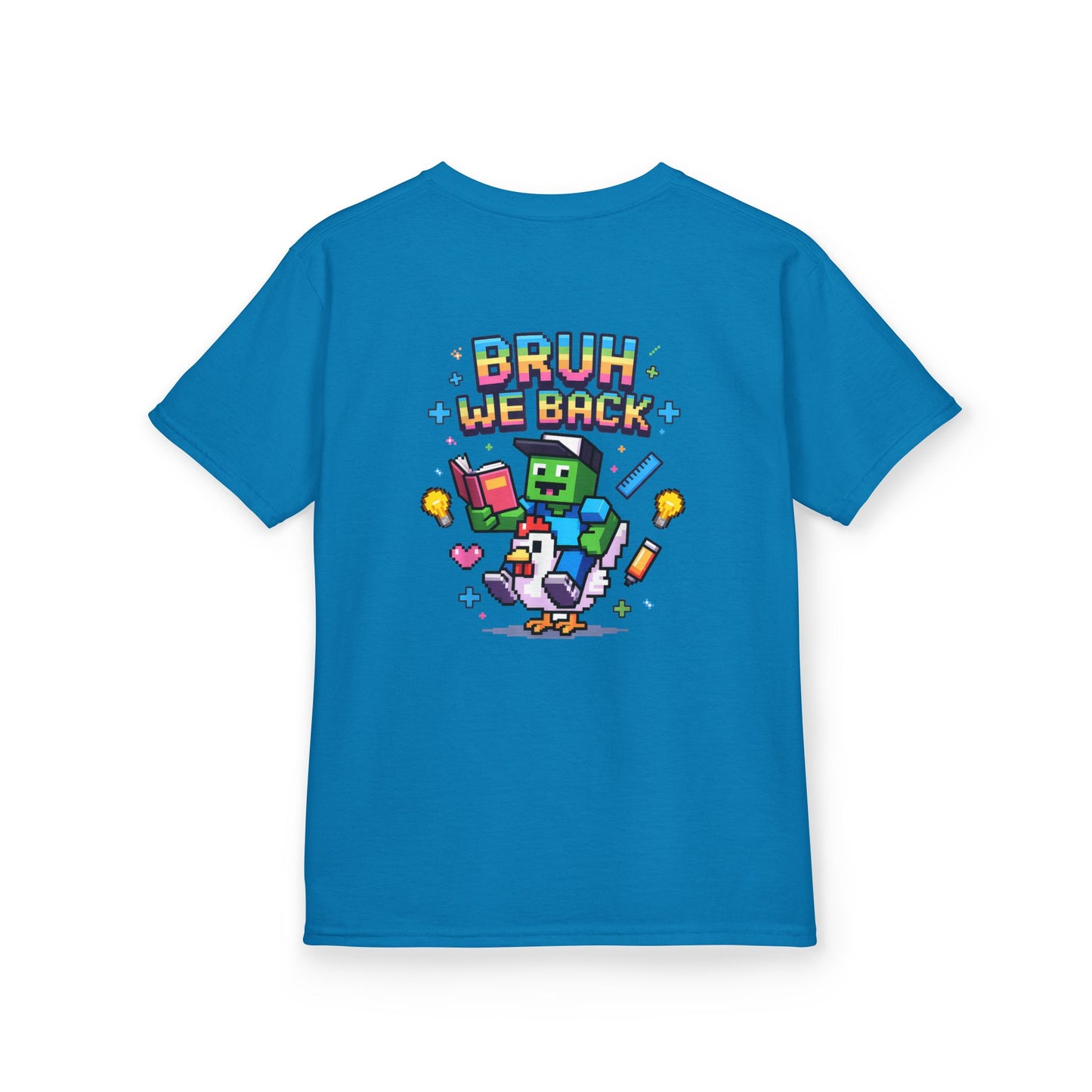 Kids Tee — 'Bruh We Back' Pixel Skateboard Gamer Shirt