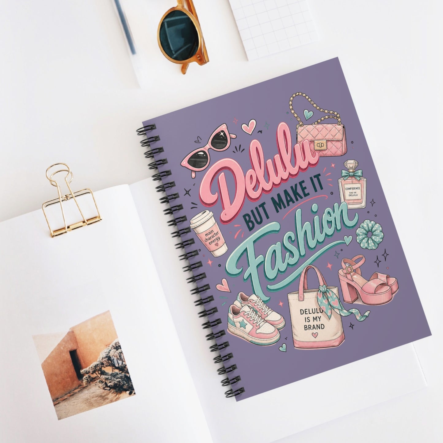 Fashion Spiral Notebook — "Delulu but Make It Fashion" Ruled Journal