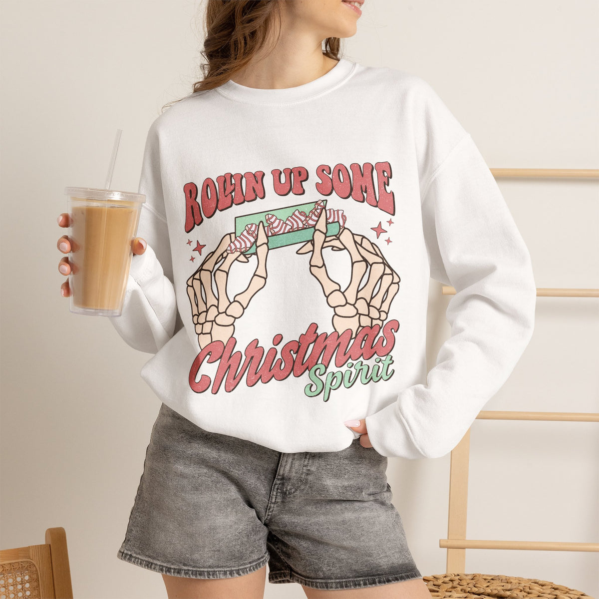 Christmas Spirit Sweatshirt — "Rollin Up Some Christmas Spirit" Holiday Crewneck
