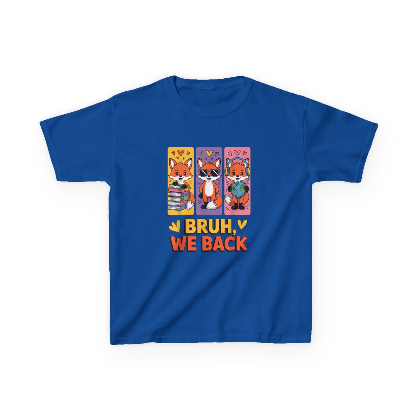 Kids T-Shirt — Cute Fox Trio "Bruh, We Back" Graphic Tee