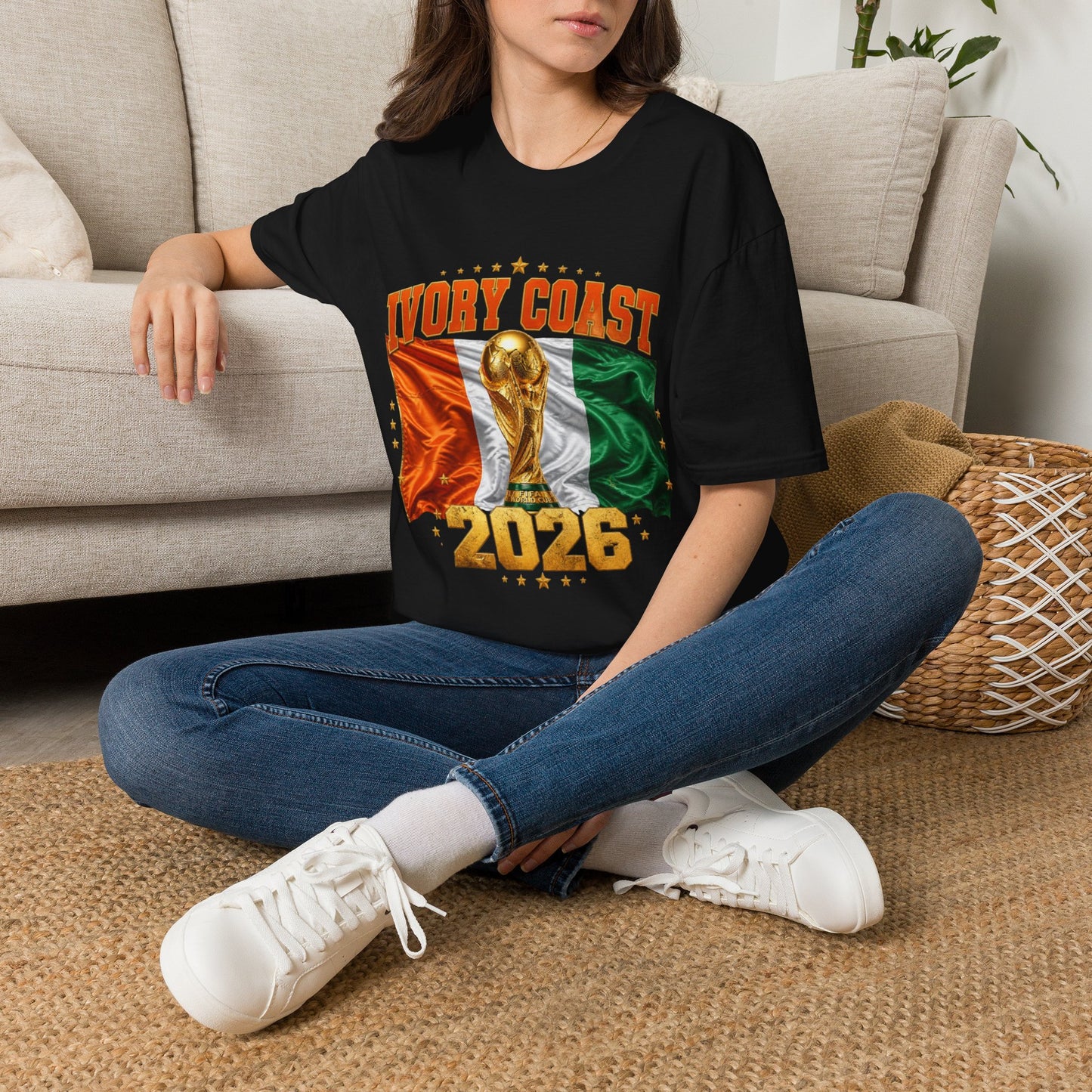 Ivory Coast 2026 World Cup T‑Shirt — Flag & Trophy Soccer Fan Tee