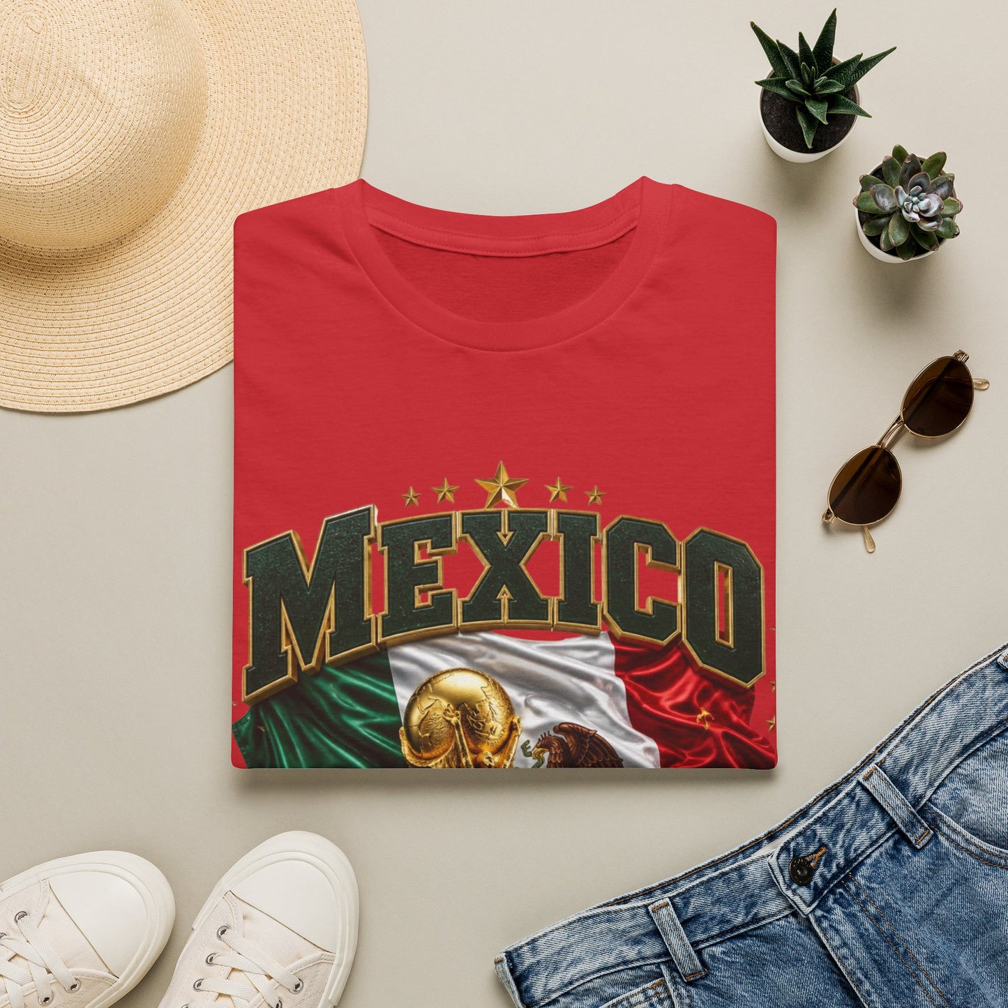 Mexico 2026 Soccer World Cup Tee — Mexican Flag & Trophy Design