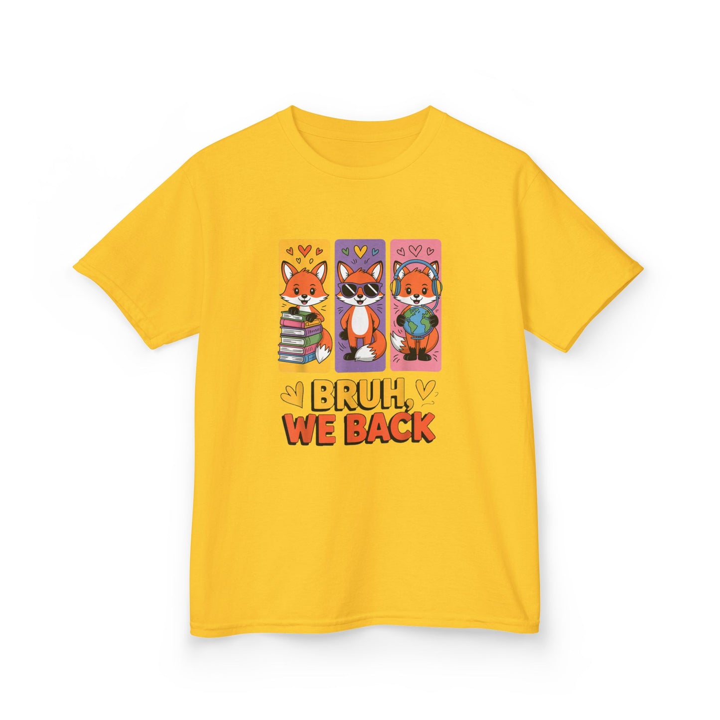 Kids T-Shirt — Cute Fox Trio "Bruh, We Back" Graphic Tee