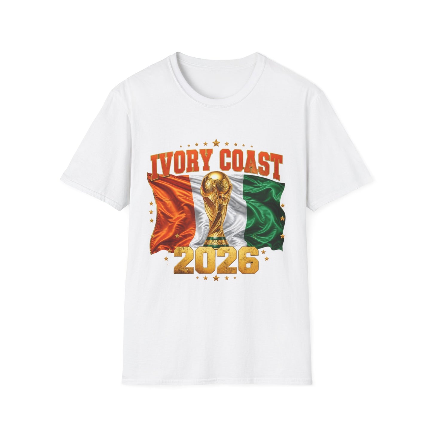 Ivory Coast 2026 World Cup T‑Shirt — Flag & Trophy Soccer Fan Tee