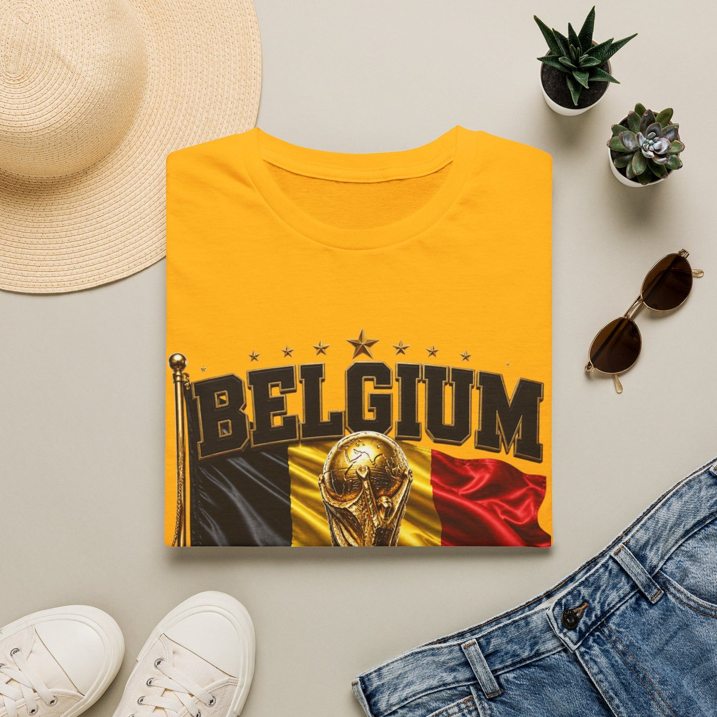 Belgium 2026 World Cup T-Shirt — Belgian Flag & Trophy Soccer Tee