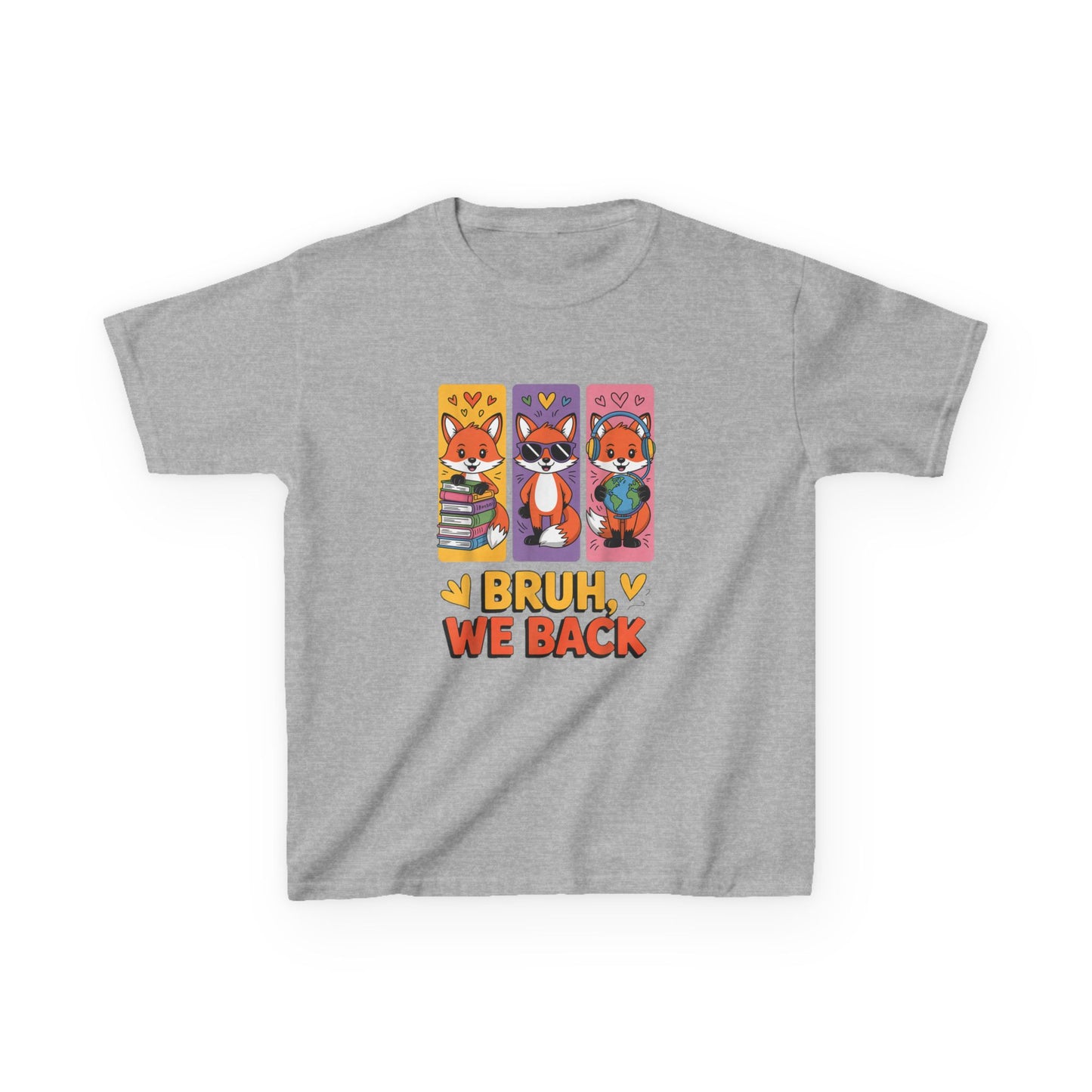 Kids T-Shirt — Cute Fox Trio "Bruh, We Back" Graphic Tee