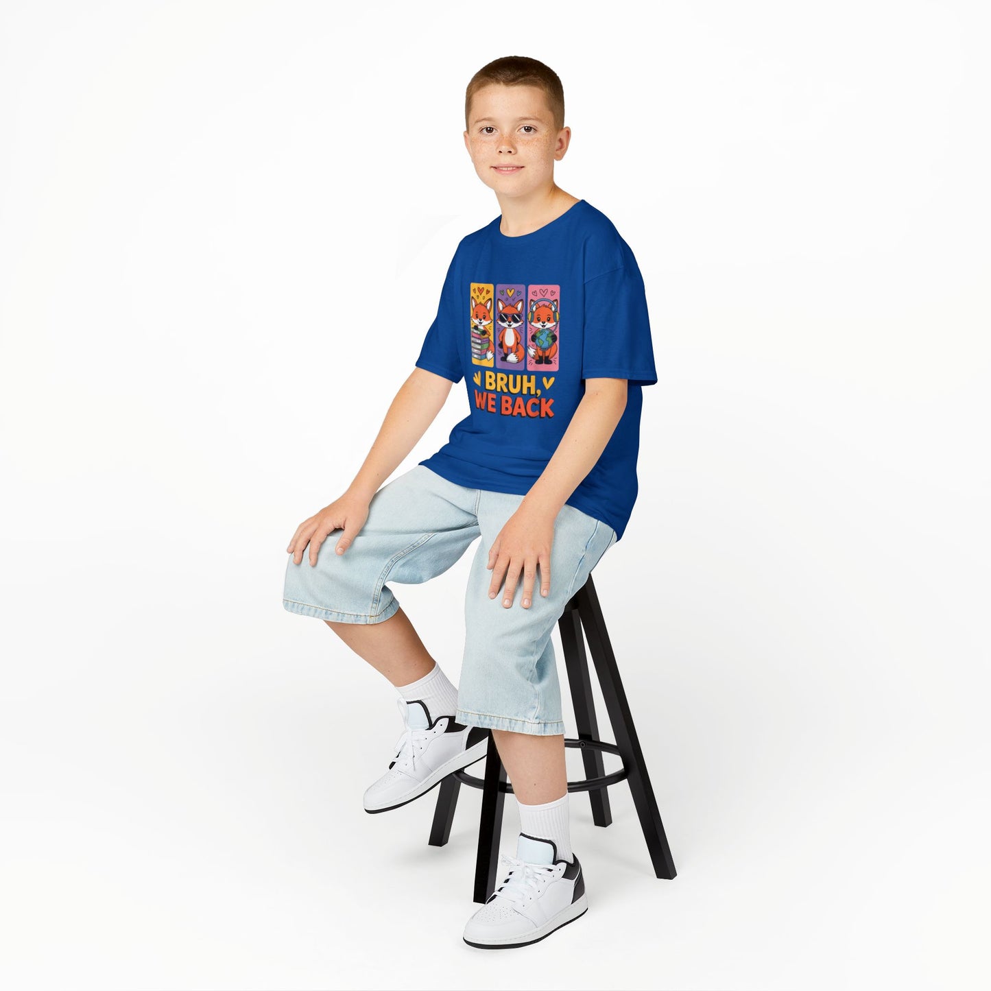 Kids T-Shirt — Cute Fox Trio "Bruh, We Back" Graphic Tee