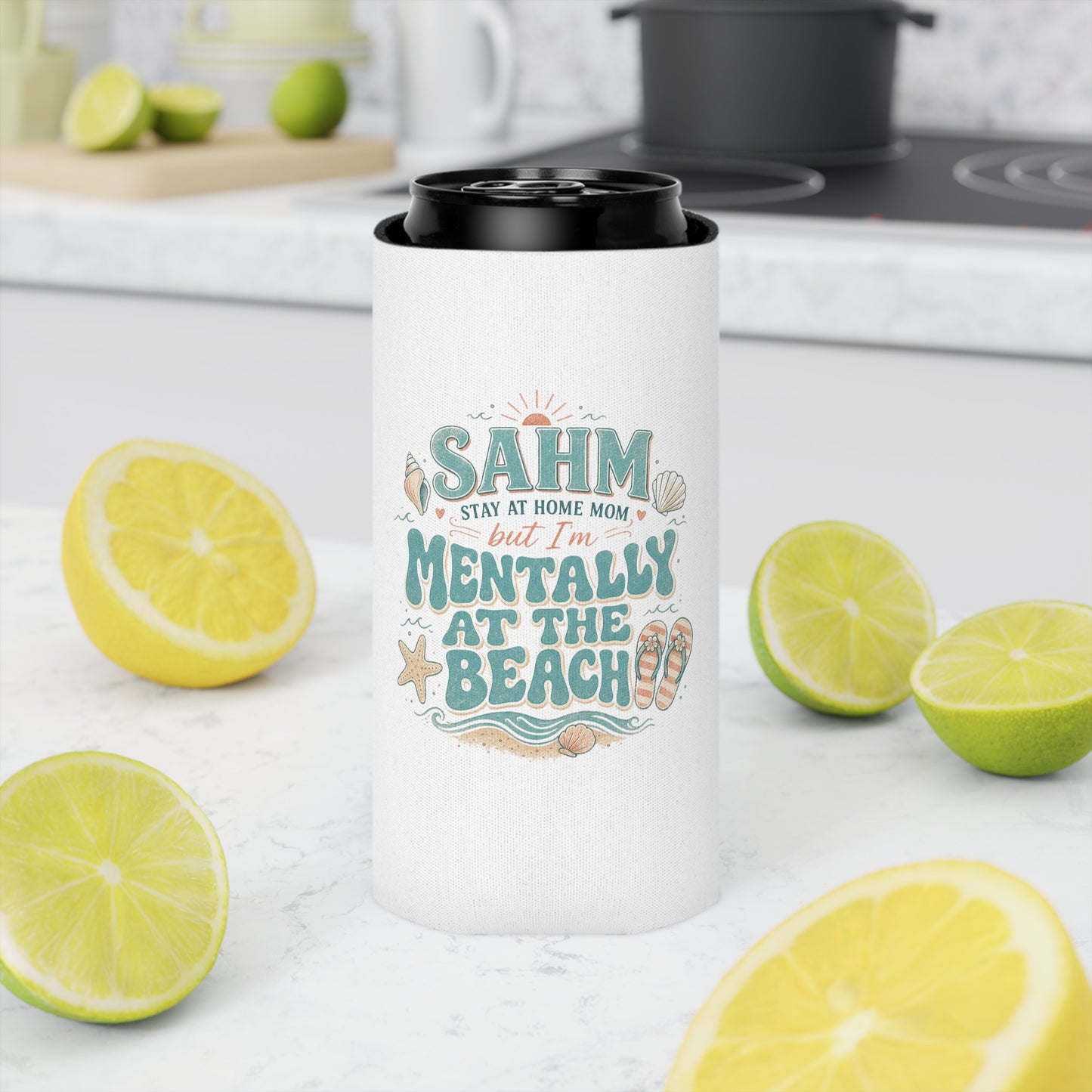 Can Cooler — "SAHM but I'm Mentally at the Beach" Insulated Drink Koozie
