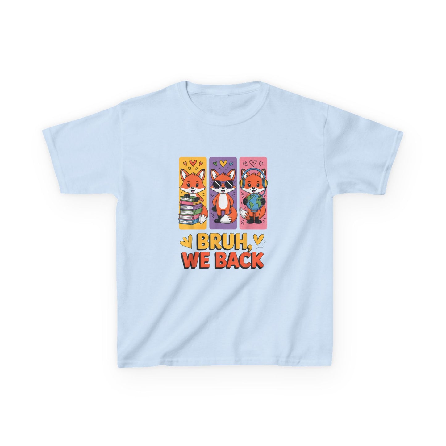 Kids T-Shirt — Cute Fox Trio "Bruh, We Back" Graphic Tee