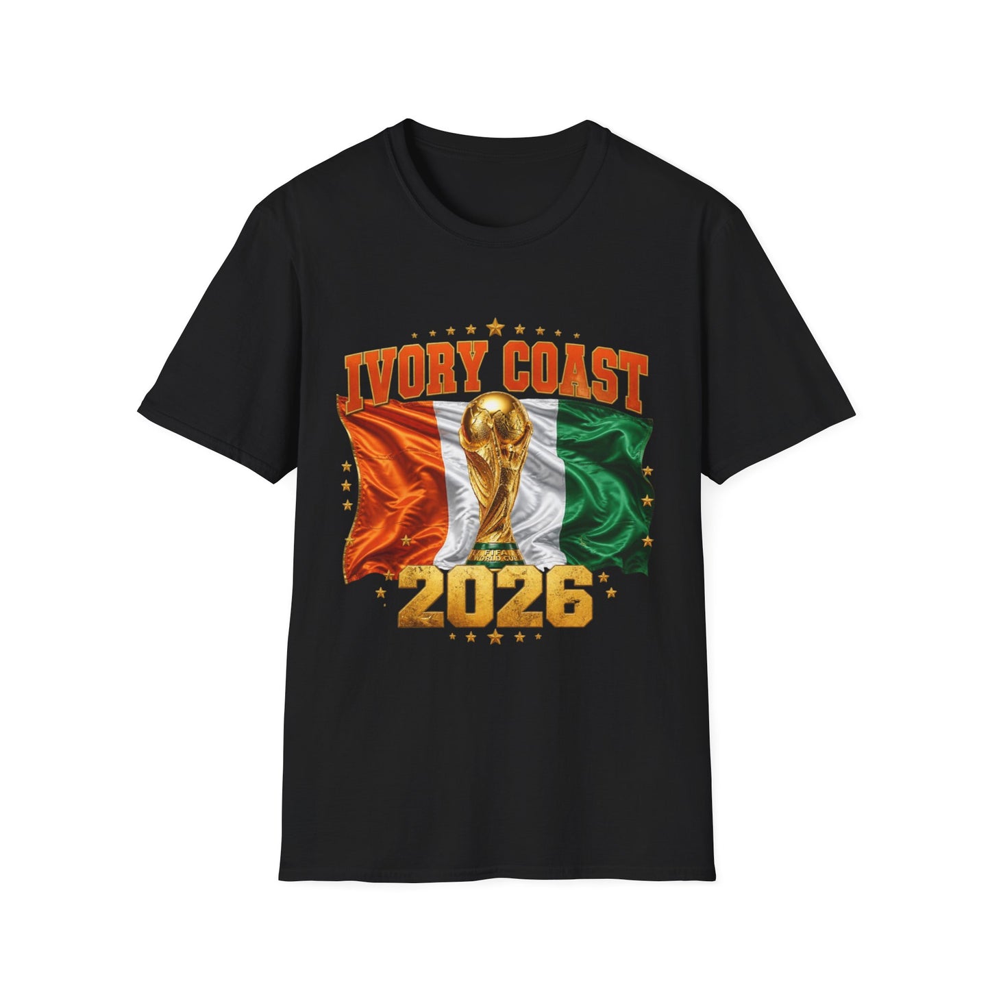 Ivory Coast 2026 World Cup T‑Shirt — Flag & Trophy Soccer Fan Tee