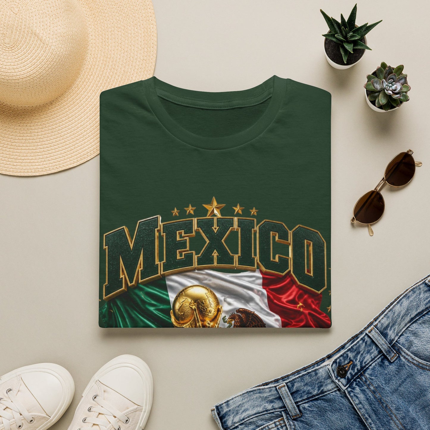 Mexico 2026 Soccer World Cup Tee — Mexican Flag & Trophy Design