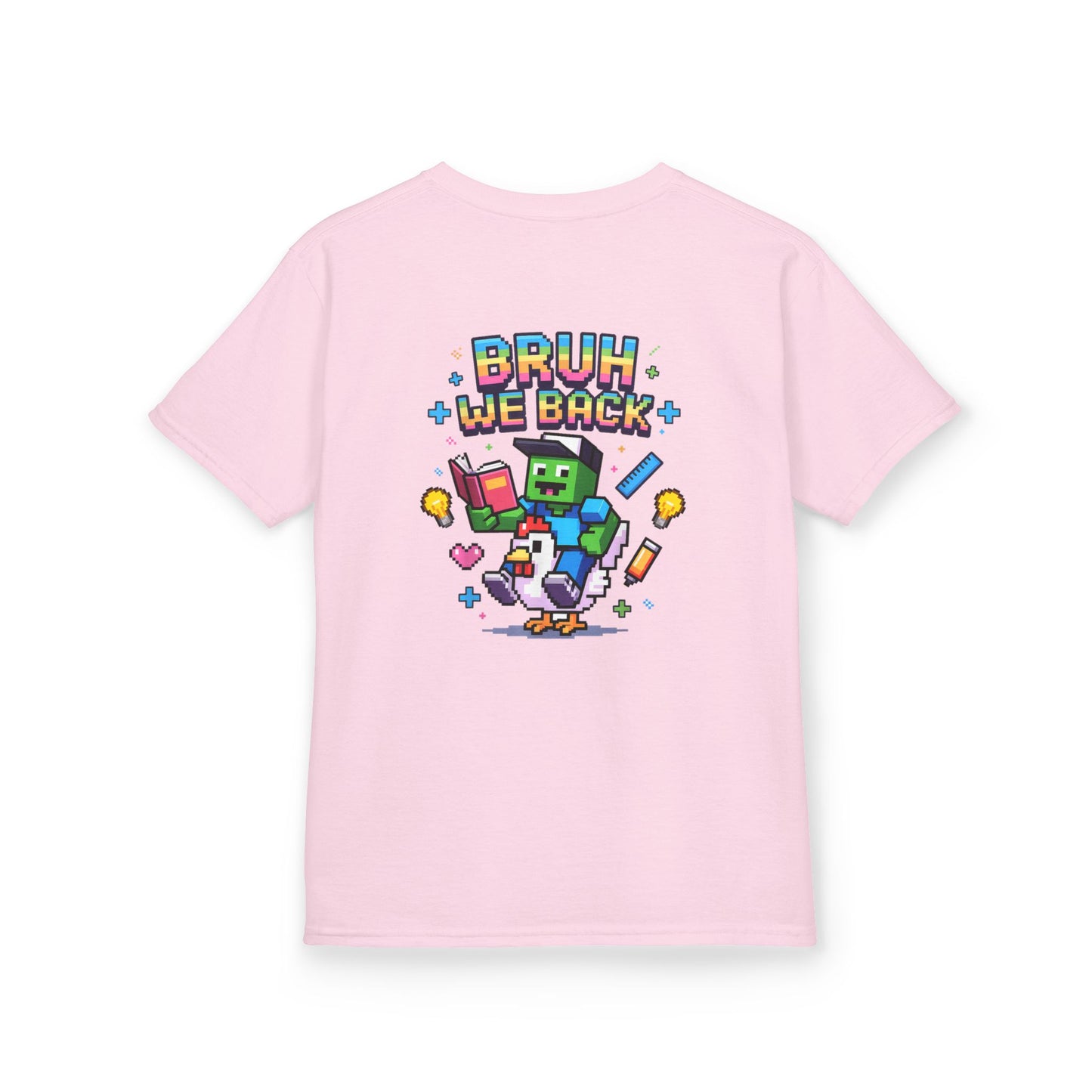 Kids Tee — 'Bruh We Back' Pixel Skateboard Gamer Shirt