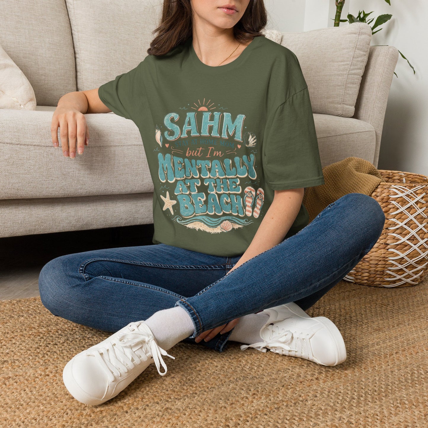 SAHM T‑Shirt — “Stay At Home Mom but I’m Mentally at the Beach” Summer Tee