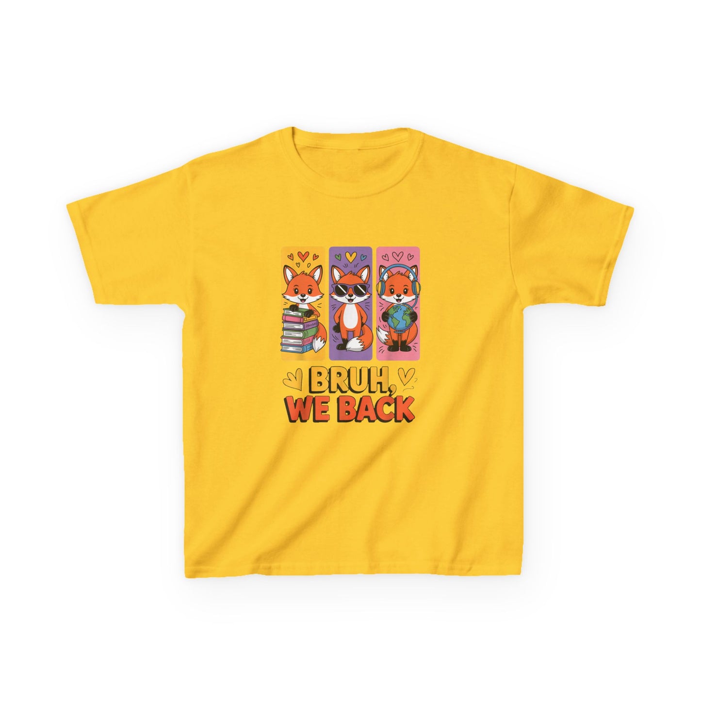 Kids T-Shirt — Cute Fox Trio "Bruh, We Back" Graphic Tee