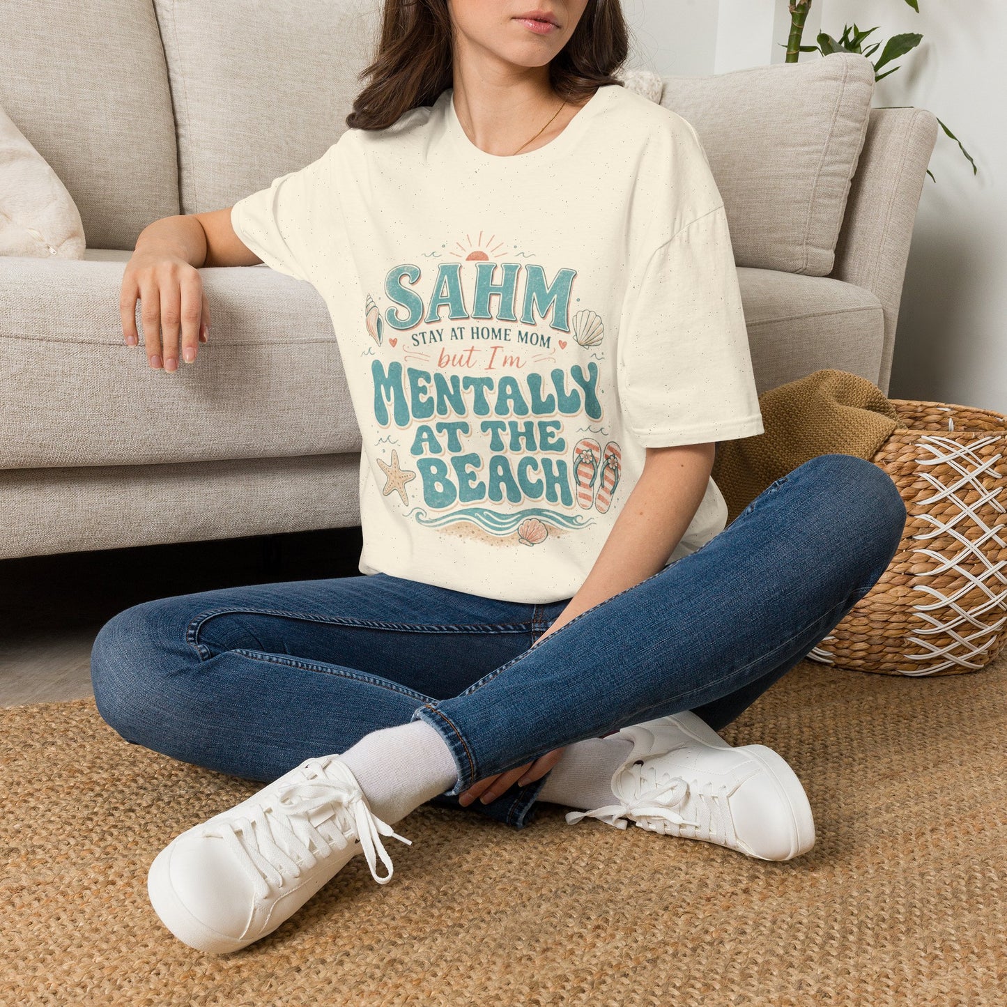 SAHM T‑Shirt — “Stay At Home Mom but I’m Mentally at the Beach” Summer Tee