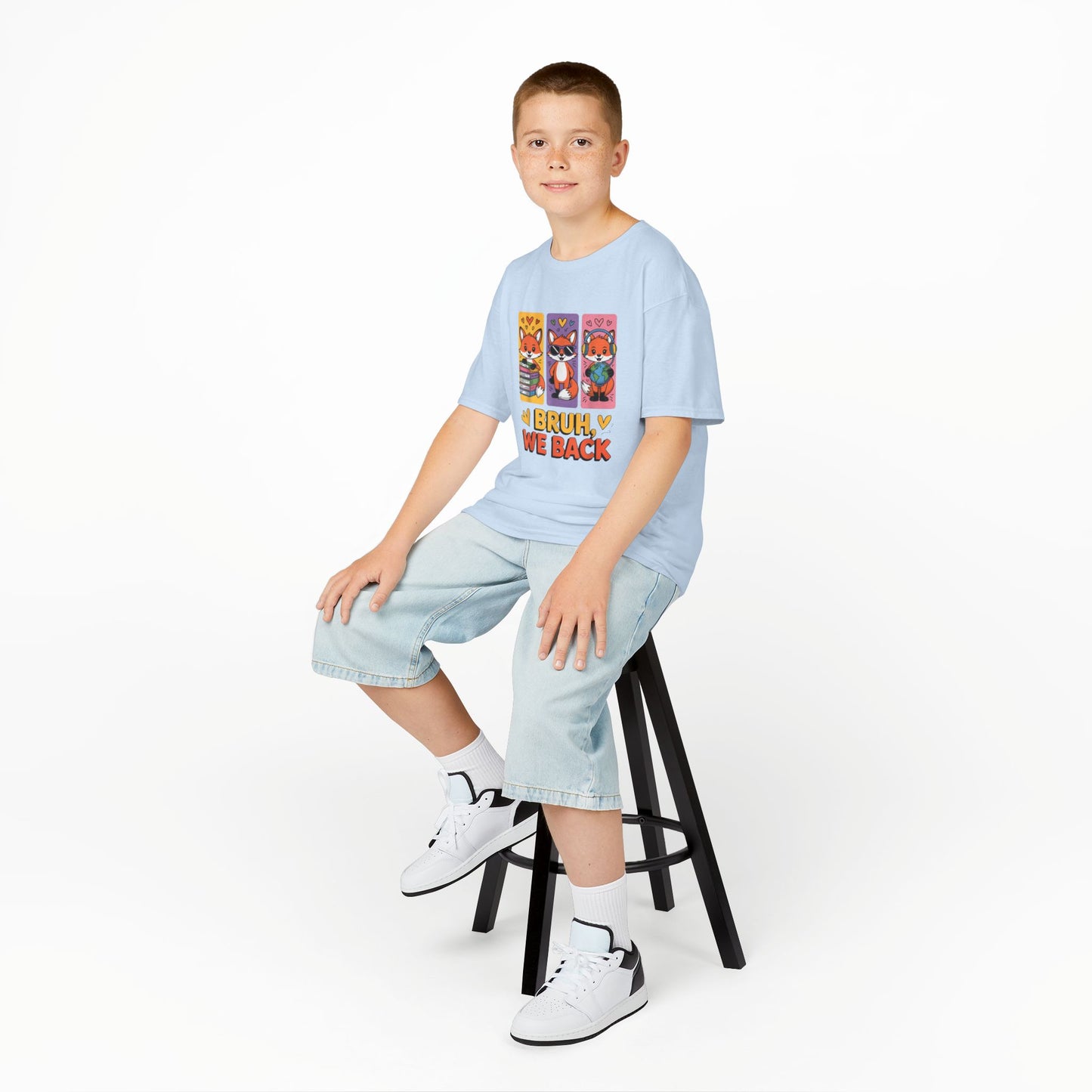 Kids T-Shirt — Cute Fox Trio "Bruh, We Back" Graphic Tee