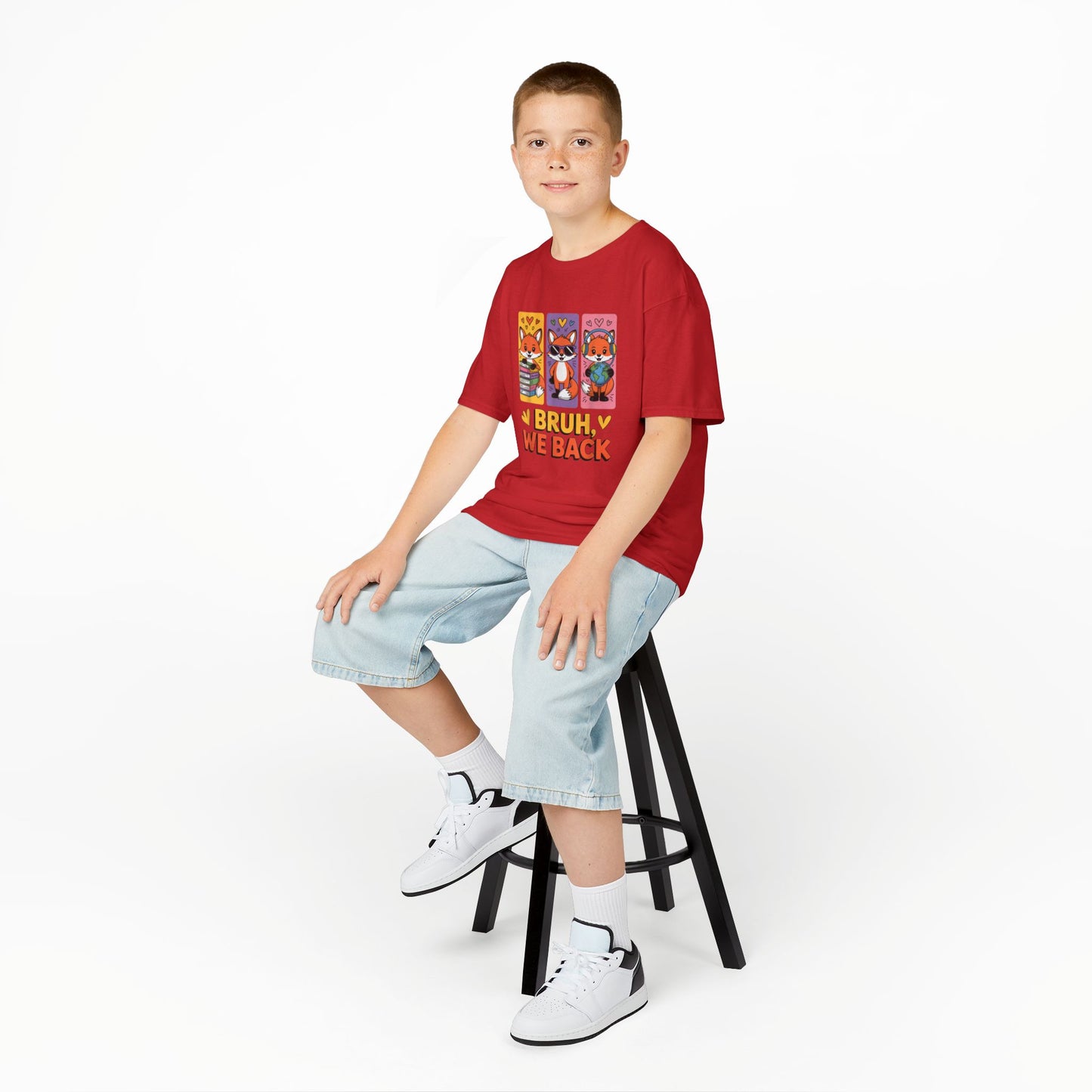 Kids T-Shirt — Cute Fox Trio "Bruh, We Back" Graphic Tee
