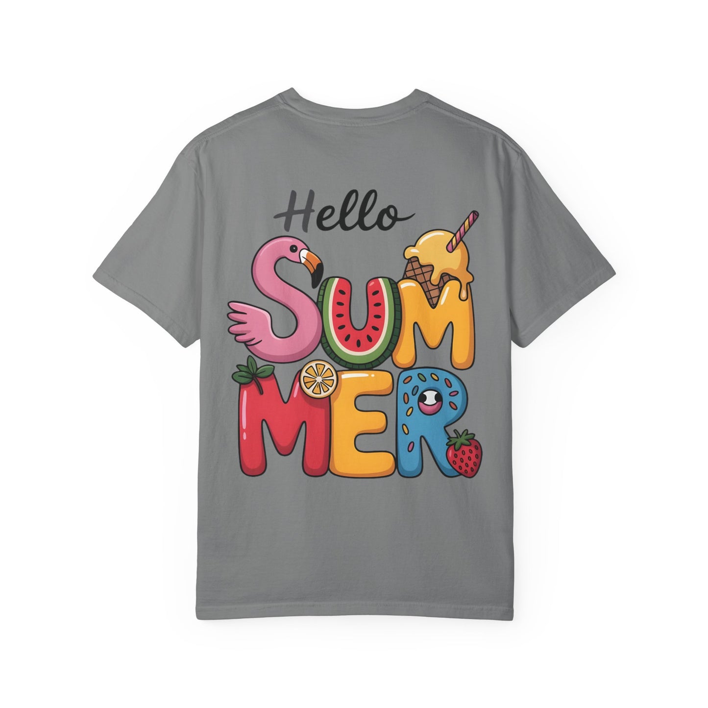 Hello Summer T-Shirt — Colorful Fun Flamingo & Ice Cream Graphic Tee