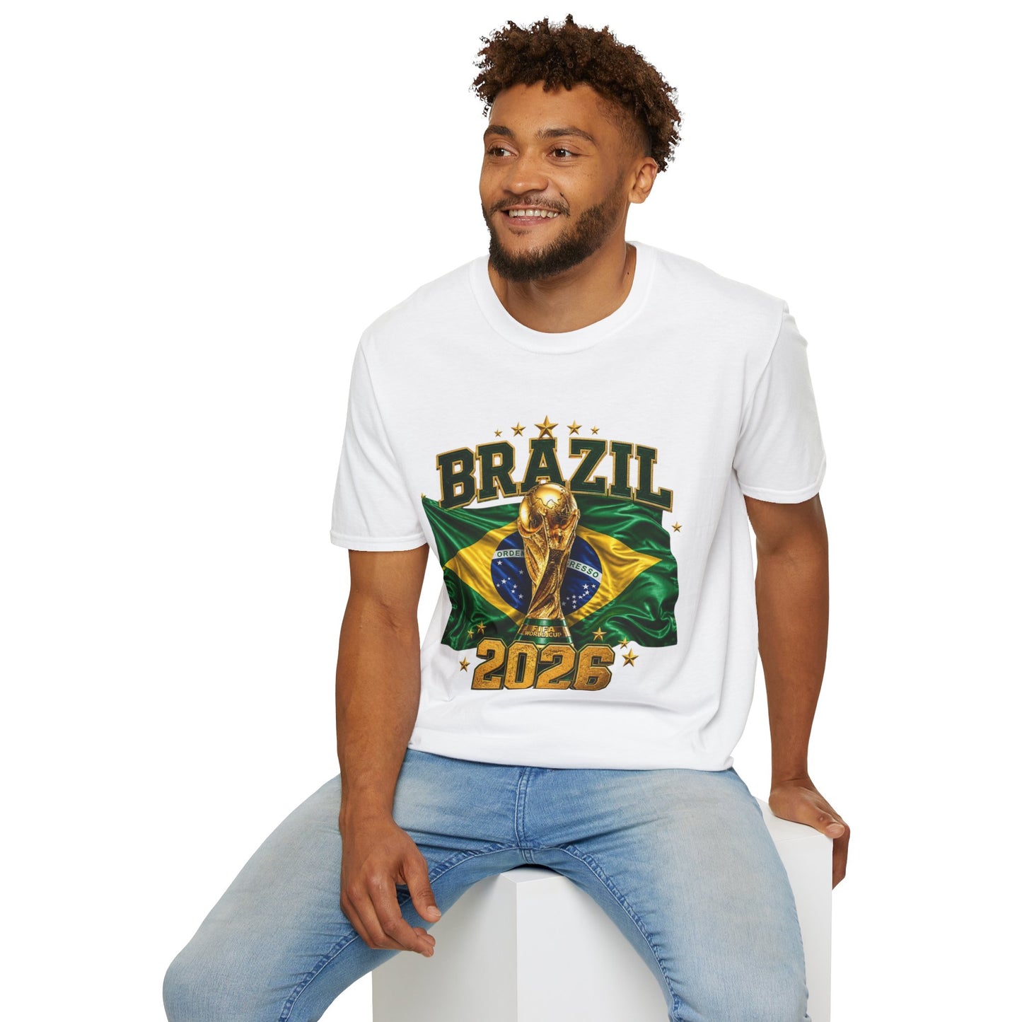 Brazil 2026 World Cup T-Shirt — Golden Trophy & Flag Soccer Fan Tee
