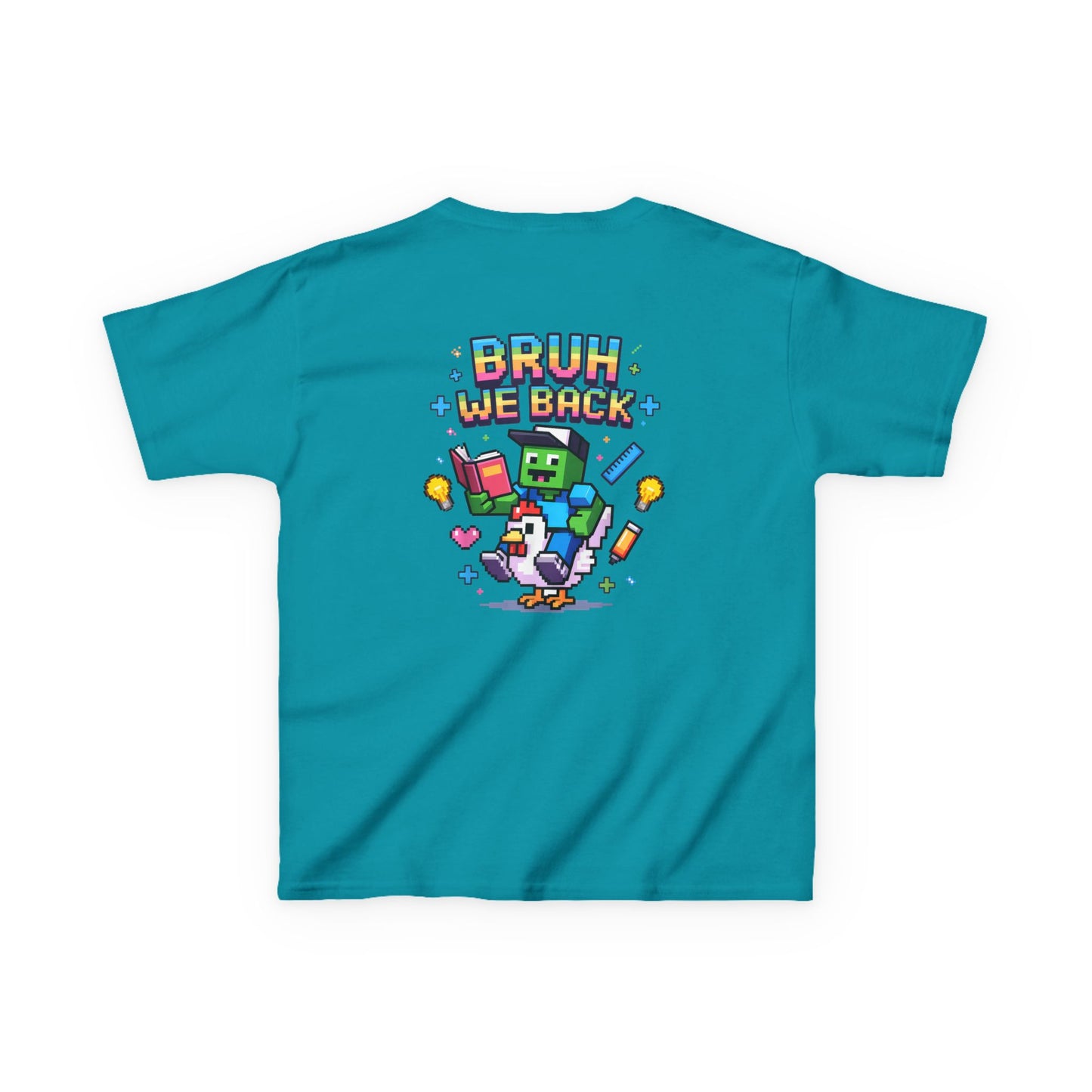 Kids Tee — 'Bruh We Back' Pixel Skateboard Gamer Shirt