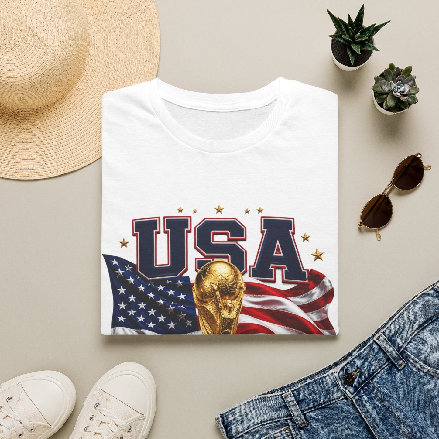 USA 2026 Soccer World Cup T-Shirt — American Flag & Trophy Fan Tee