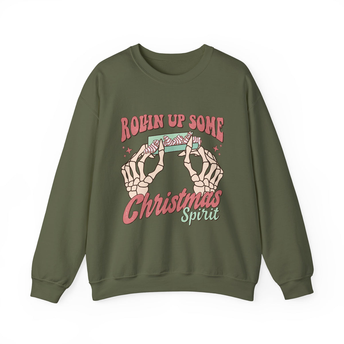 Christmas Spirit Sweatshirt — "Rollin Up Some Christmas Spirit" Holiday Crewneck