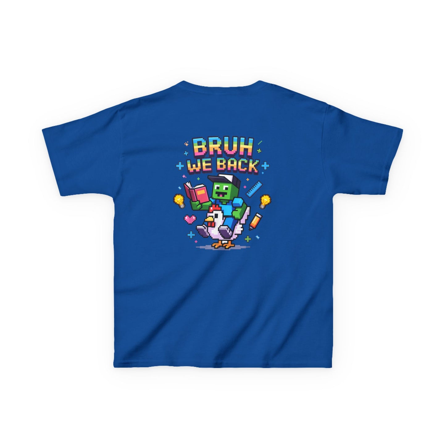 Kids Tee — 'Bruh We Back' Pixel Skateboard Gamer Shirt